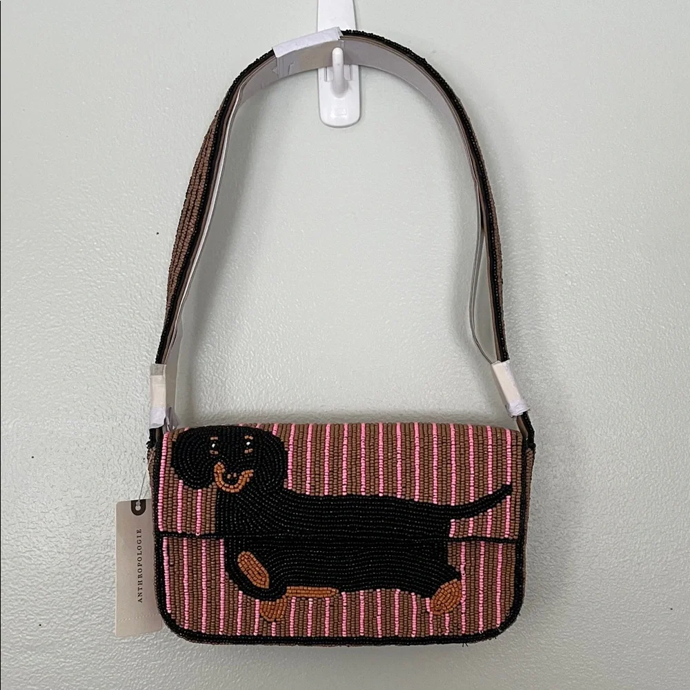 Fiona Striped Beaded Dachshund Shoulder Bag - Picture 3 of 9
